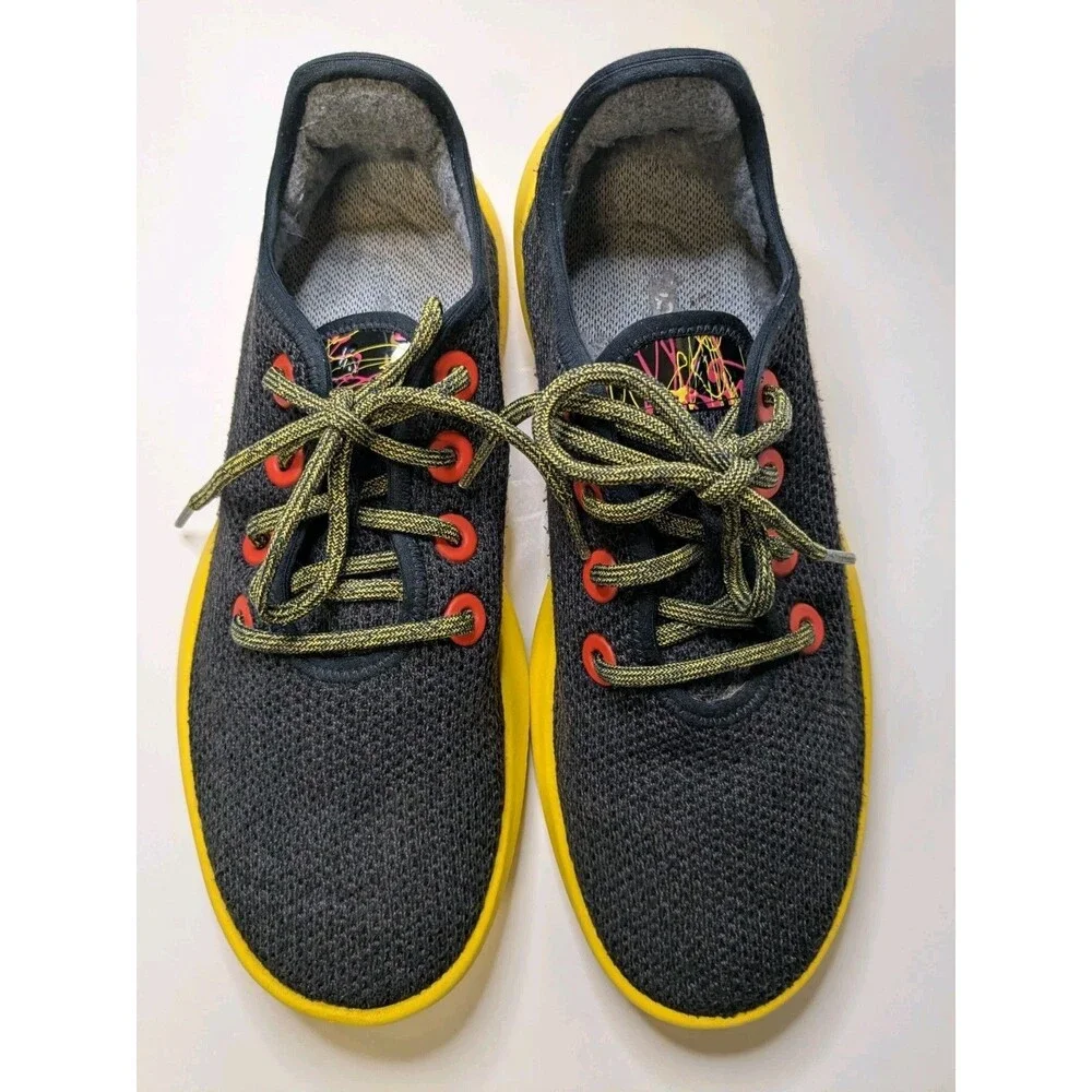 Allbirds Tree Runners Mens Sz 9 Black Yellow Lightweight Comfort Sneakers Tencel